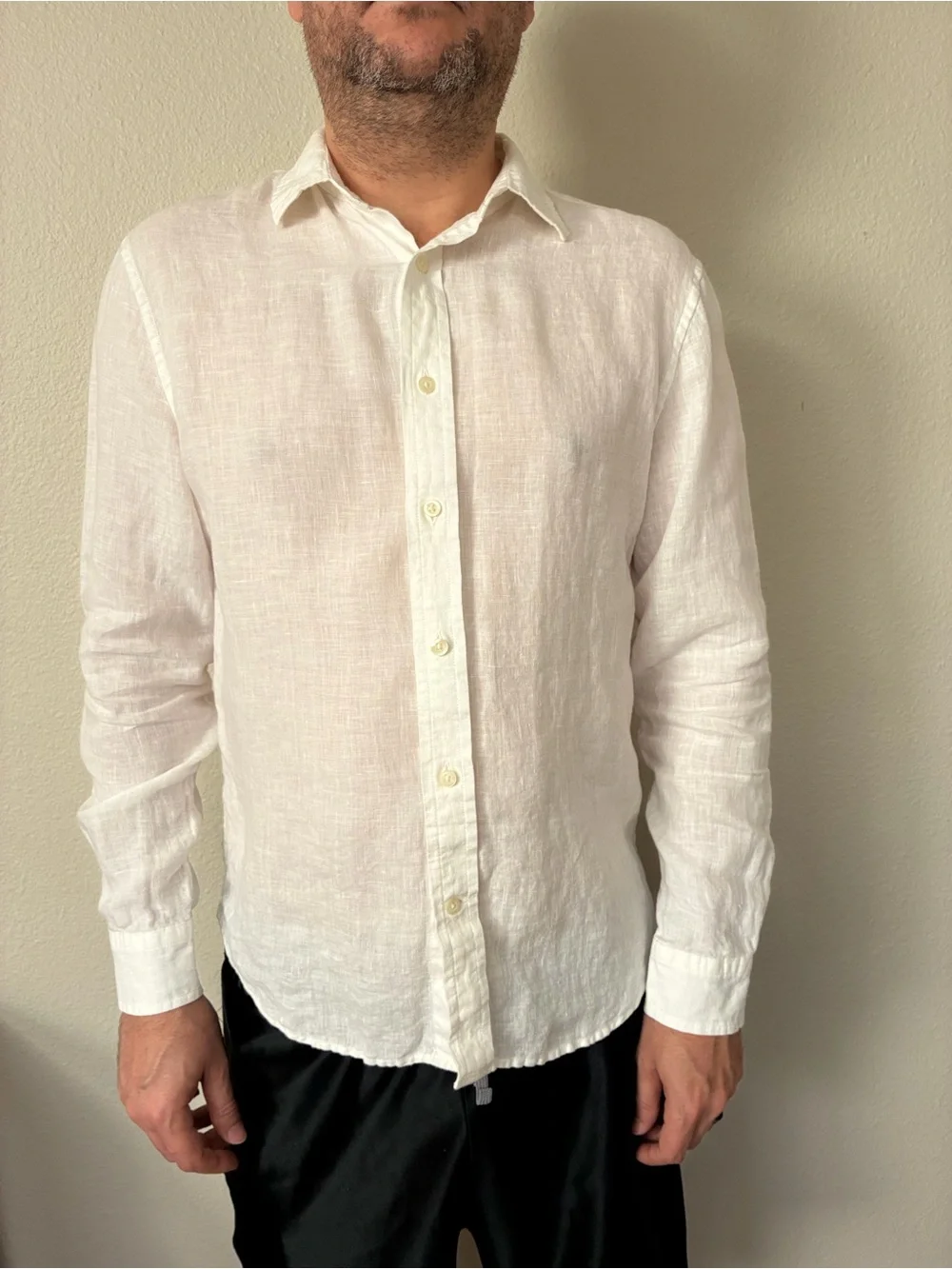 Banana Republic Men's White Linen Button-Down Shirt, size Medium